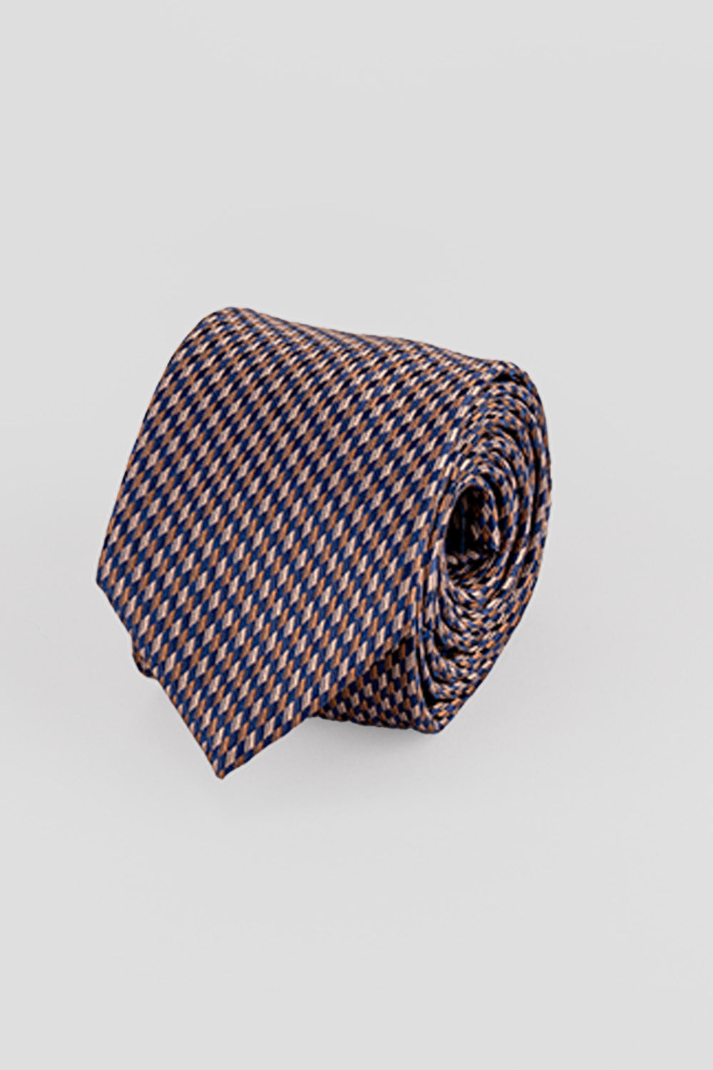 Luke Bronze/Navy tie with geometric pattern, perfect for weddings and special occasions.