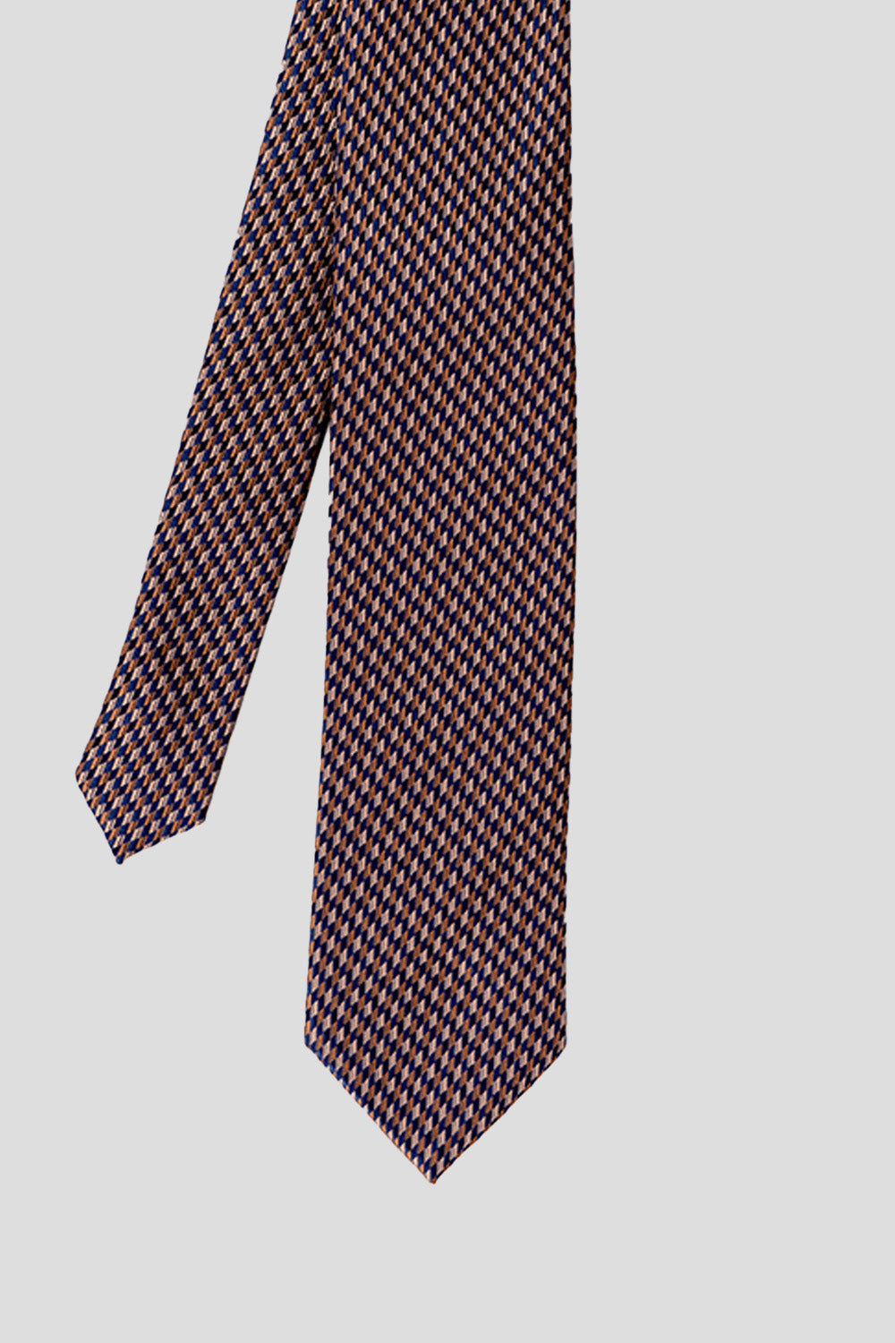 Luke Bronze/Navy tie with geometric pattern, perfect for weddings and special occasions.