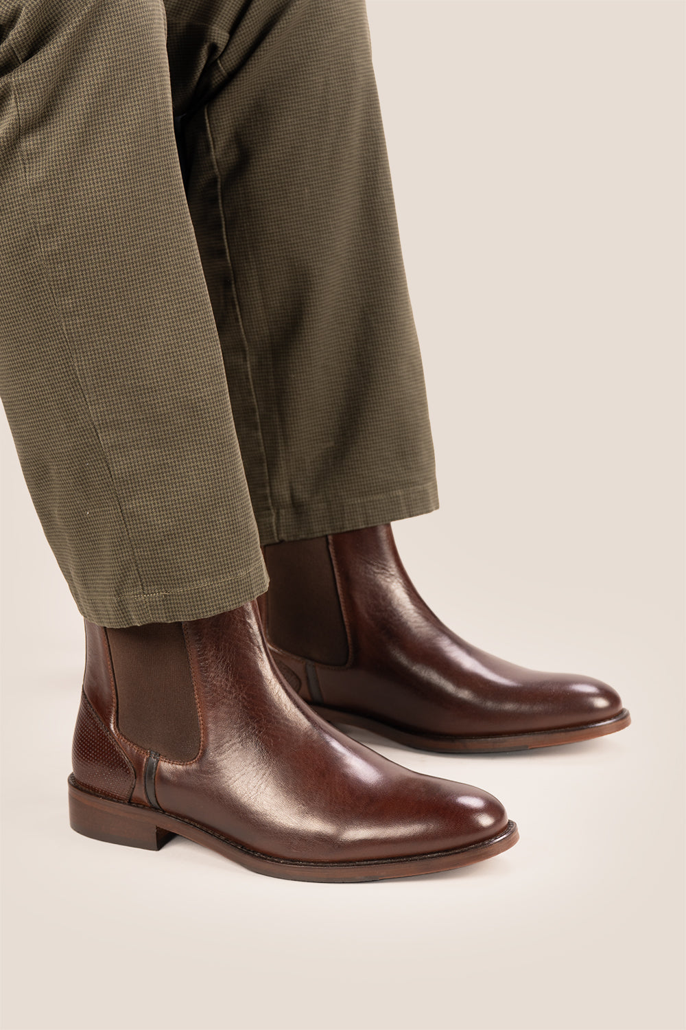 Jack Brown leather Chelsea boots for men, featuring a handmade sole that delivers enhanced durability and comfort