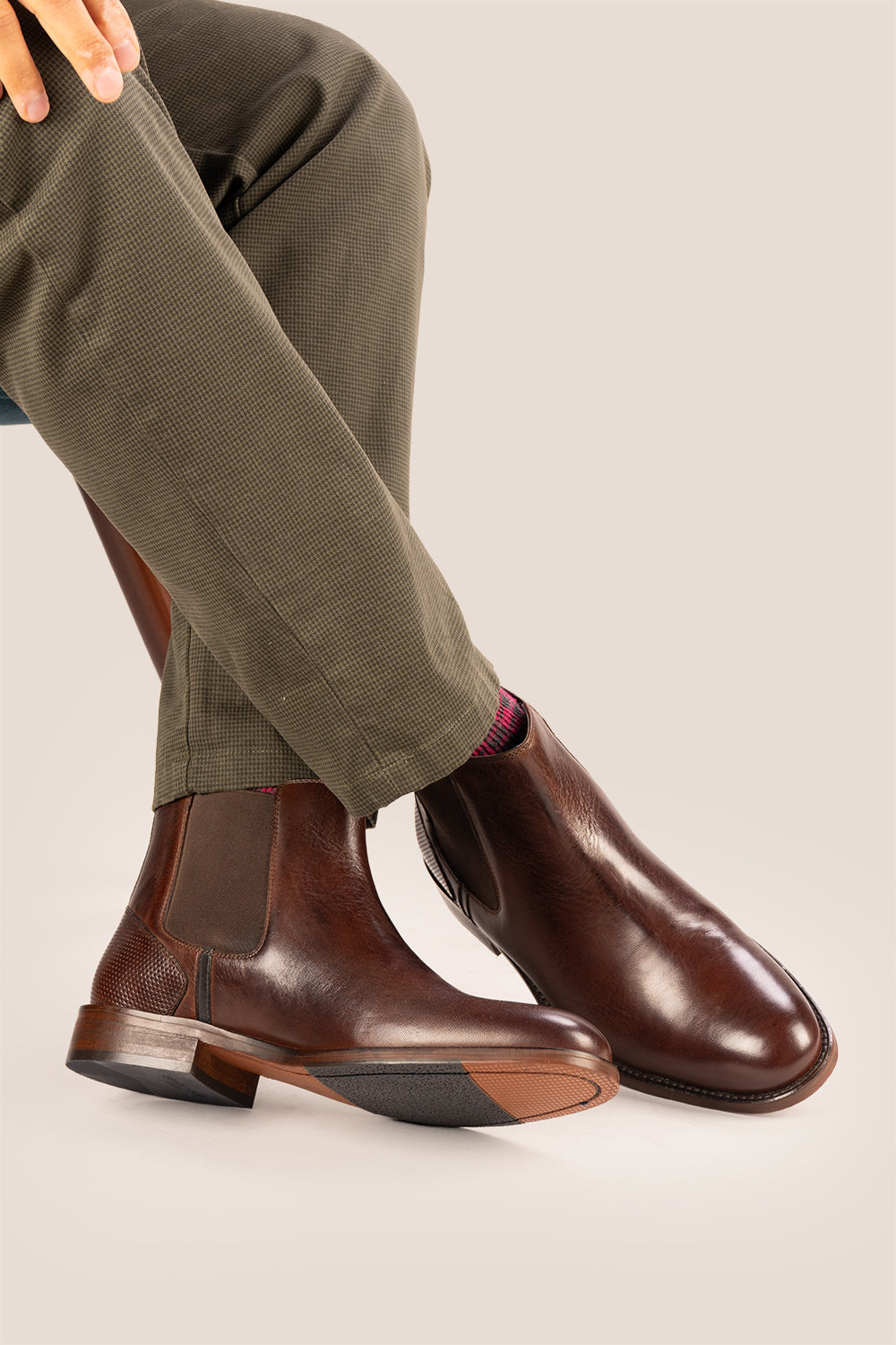 Jack Brown leather Chelsea boots for men, featuring a handmade sole that delivers enhanced durability and comfort