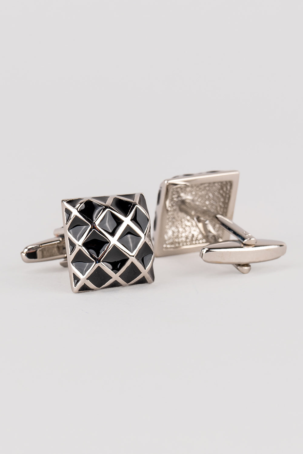 Dimon Silver Men’s Cufflinks with black and silver design, featuring a sleek modern finish ideal for weddings and formal occasions.