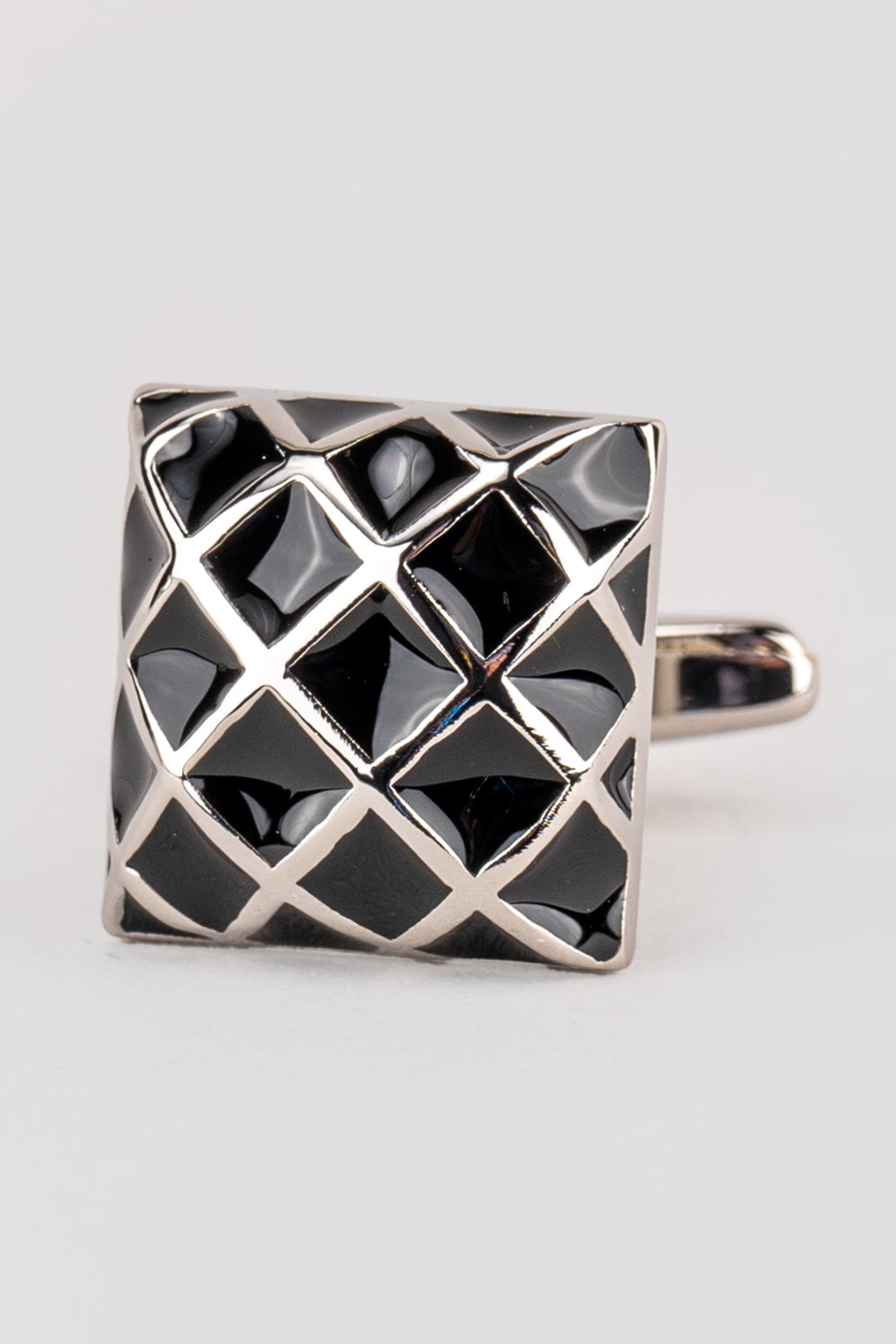 Dimon Silver Men’s Cufflinks with black and silver design, featuring a sleek modern finish ideal for weddings and formal occasions.