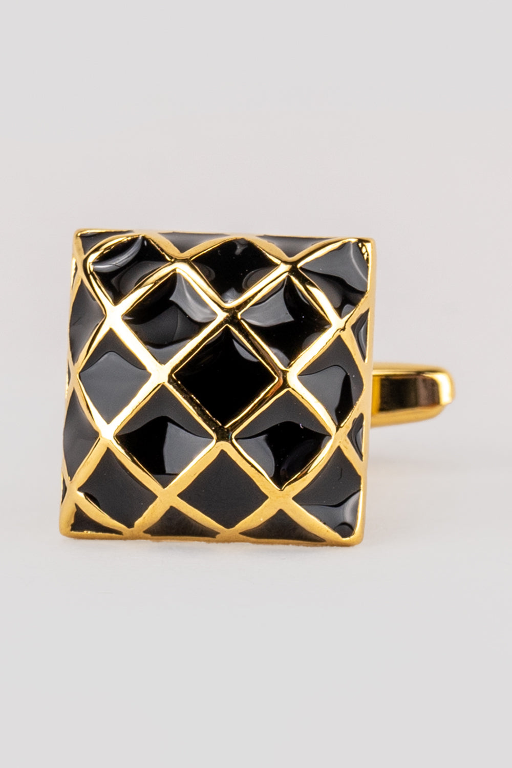 Dimon Gold Men’s Cufflinks with black and gold finish, featuring a luxurious, intricate design perfect for weddings and elegant formalwear.