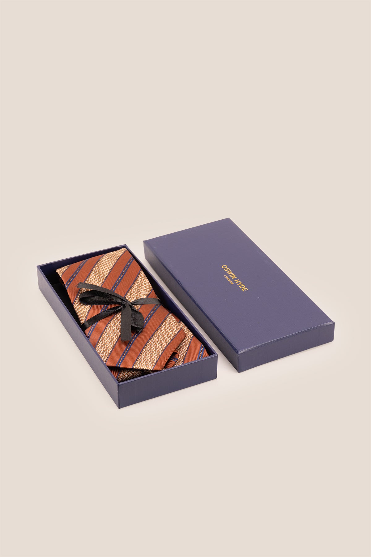 Vintage Bronze Stripes ties for men, designed with timeless elegance and style. The rich bronze stripes create a striking contrast.