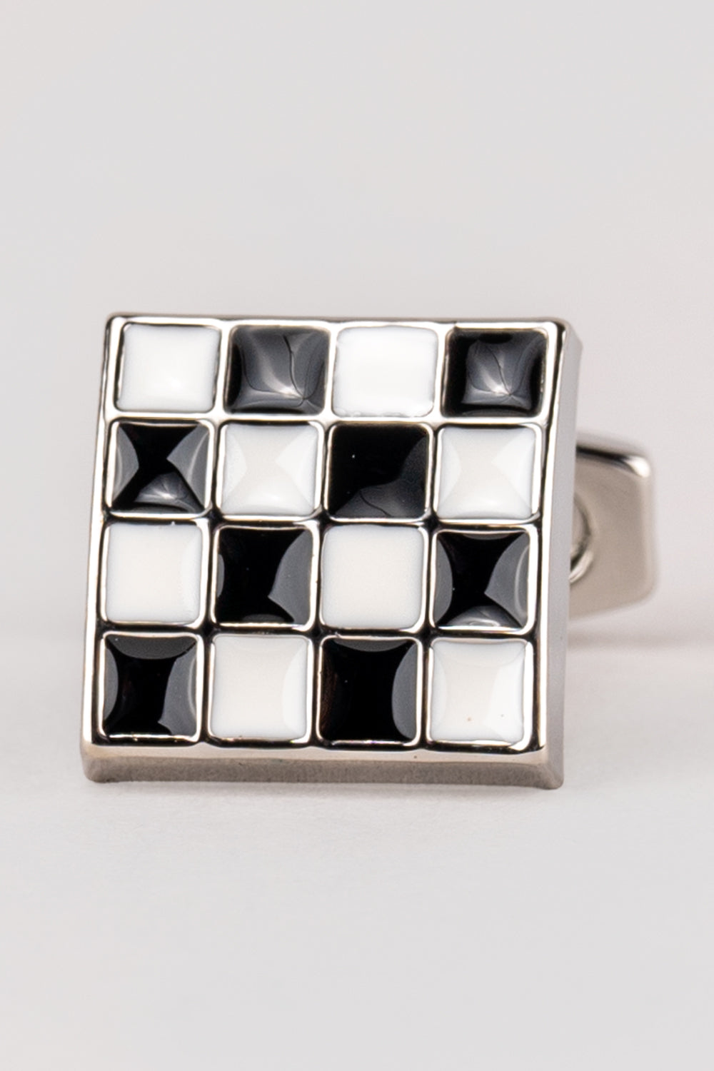 Chess Black/White Men’s Cufflinks with checkered black and white enamel design, ideal for weddings and formal occasions.