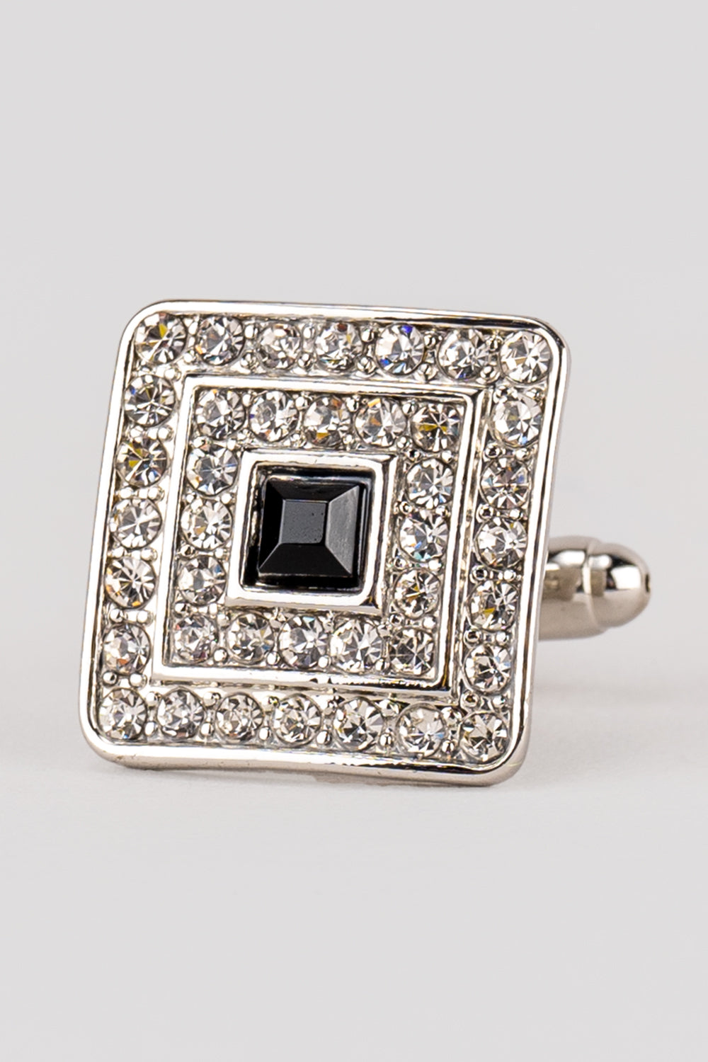 Bling Silver Men’s Cufflinks featuring silver crystal and enamel design, ideal for weddings and elegant formal occasions.