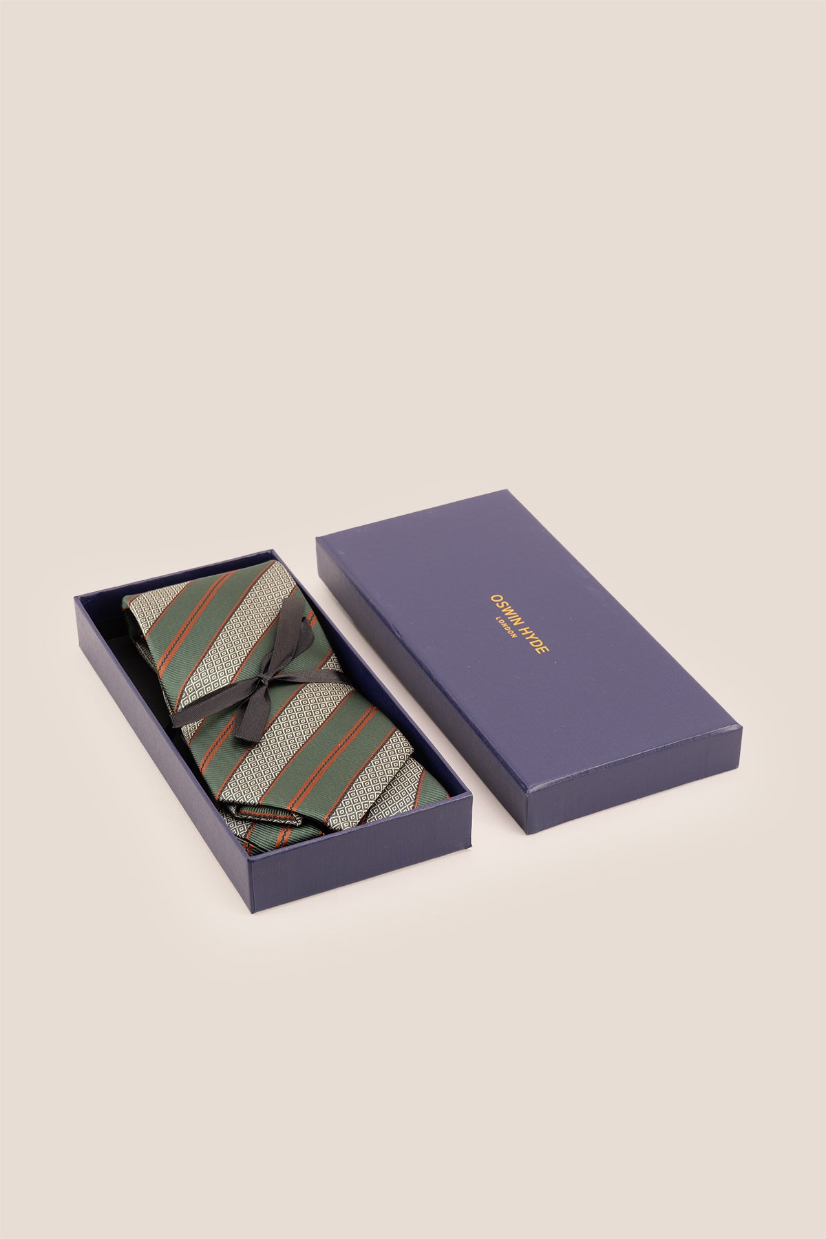 Oswin Hyde Vintage Green Stripes ties for men. Designed with classic green stripes, made from premium material to elevate your style.