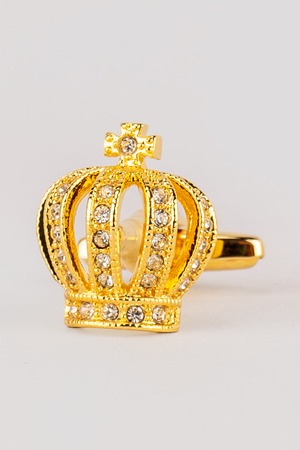 Crown Gold Men’s Cufflinks with intricate crown motif in polished gold, ideal for formal occasions and weddings.
