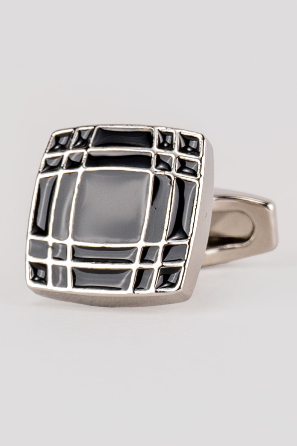 Grid Black Men’s Cufflinks with intricate black grid design, ideal for formal wear and weddings.