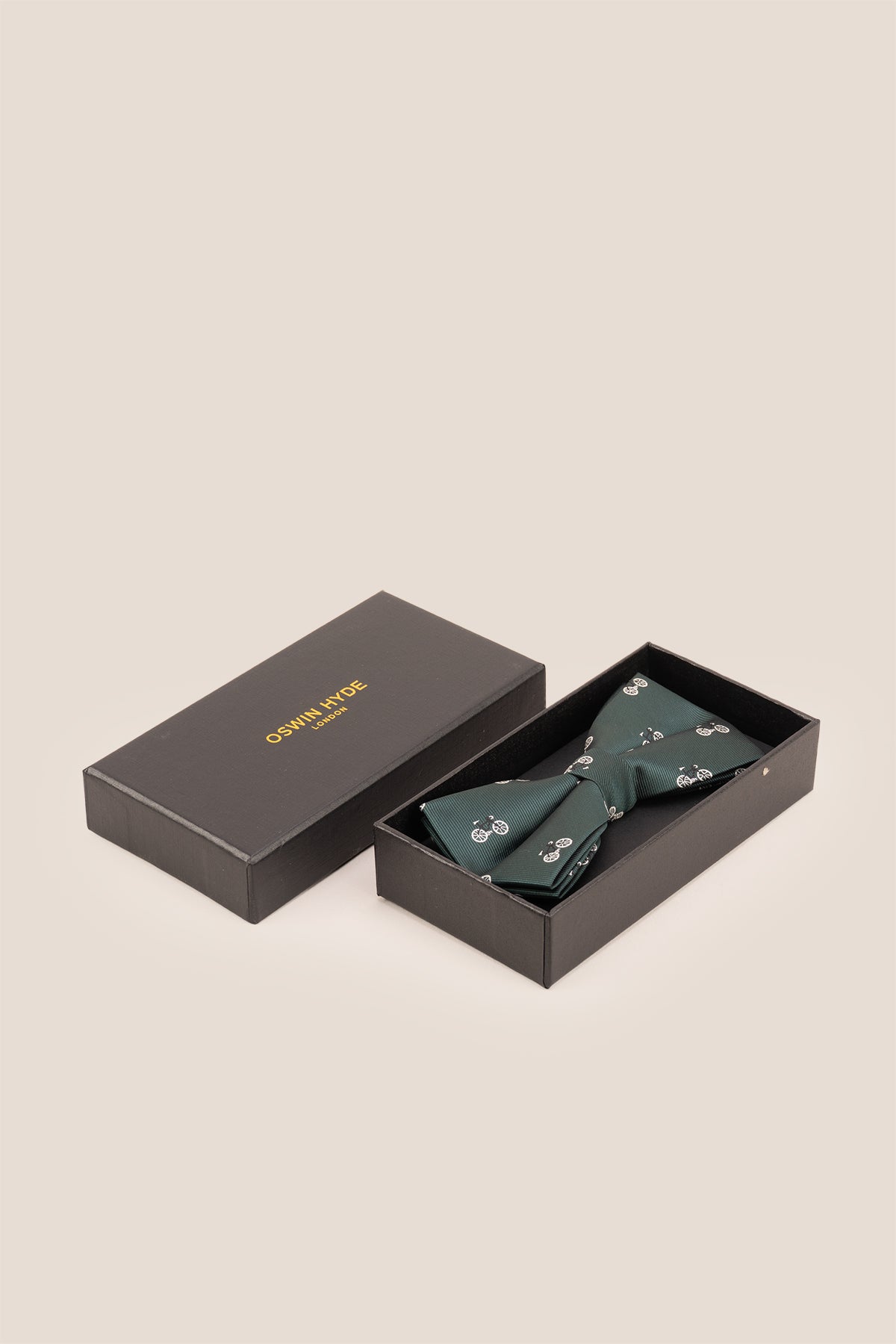 Green Cycle Bow Tie featuring a vibrant green shade with a playful cycling-inspired pattern, adding a touch of character and charm to any formal or casual outfit.