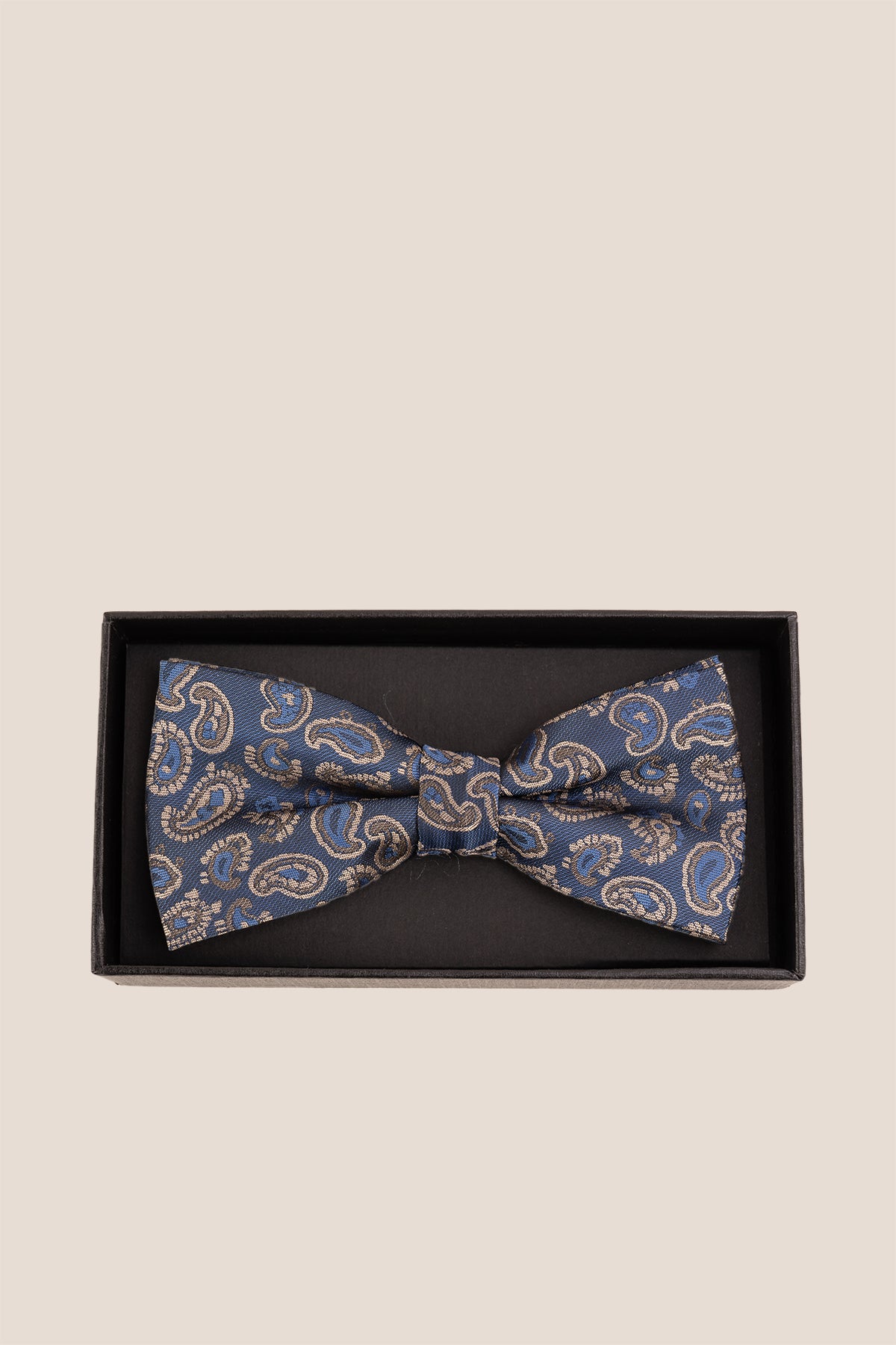 Paisley Pattern Navy bowtie for men, rich navy colour and detailed pattern make it an elegant choice for weddings.