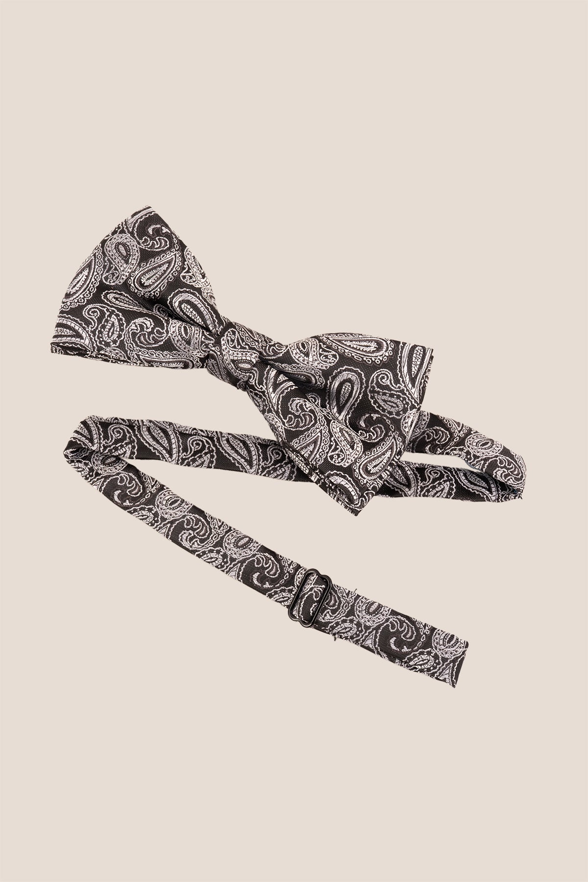 Paisley Pattern Black Bowtie, featuring an elegant paisley design and has rich black hue and detailed pattern