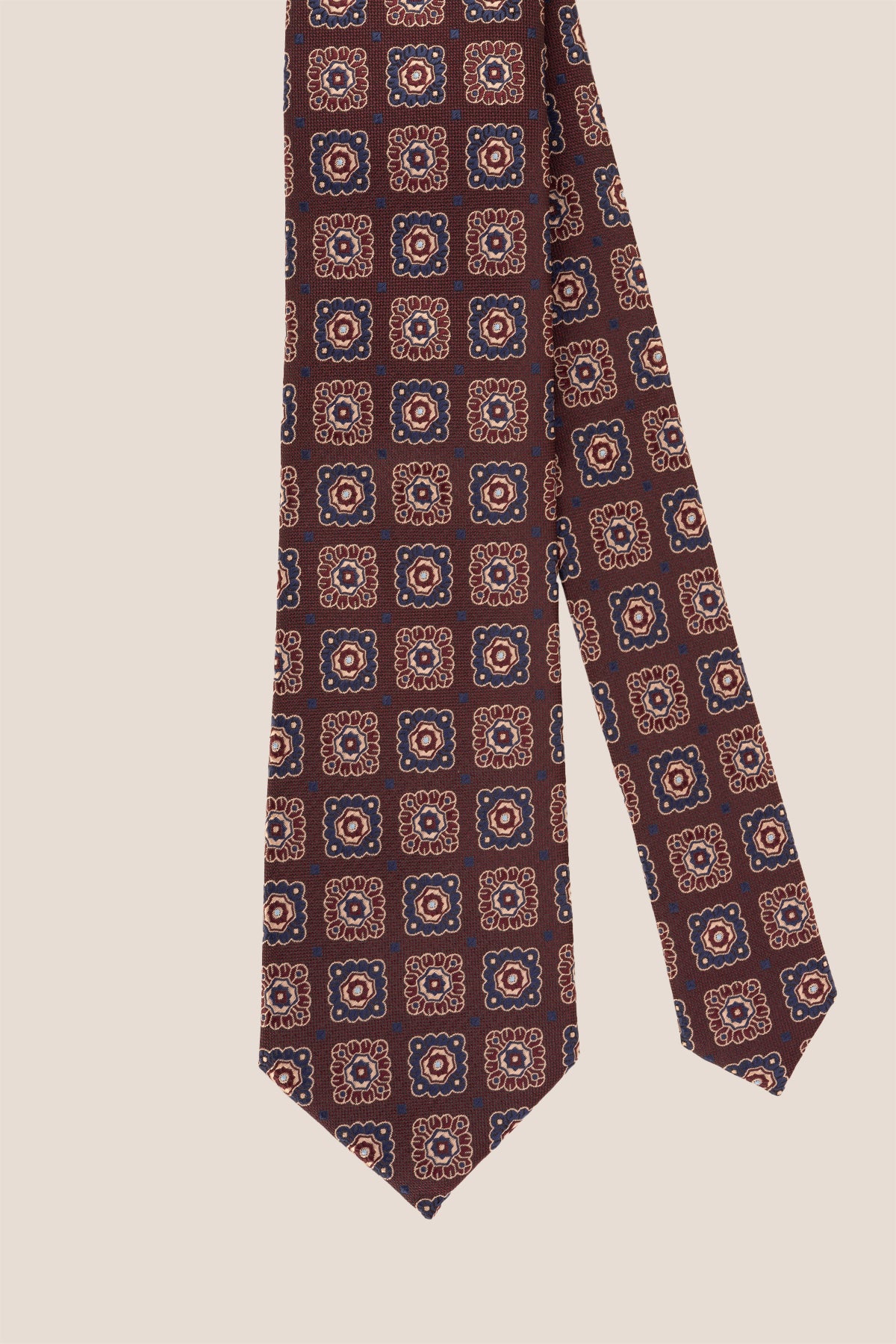 Brown Retro Squares tie for men, designed with a unique retro pattern, including a rich brown colour, paired with the classic square design