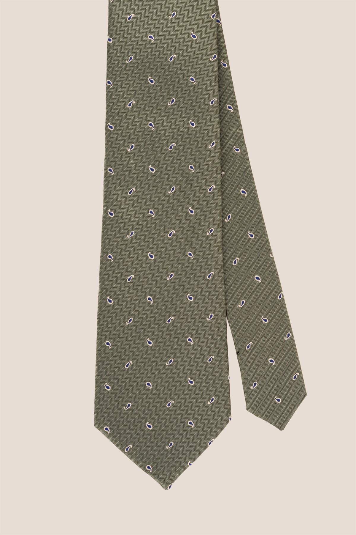 Oswin Hyde Green Micro Paisley ties for men. Featuring a subtle paisley pattern in a rich green hue, made from high-quality material.