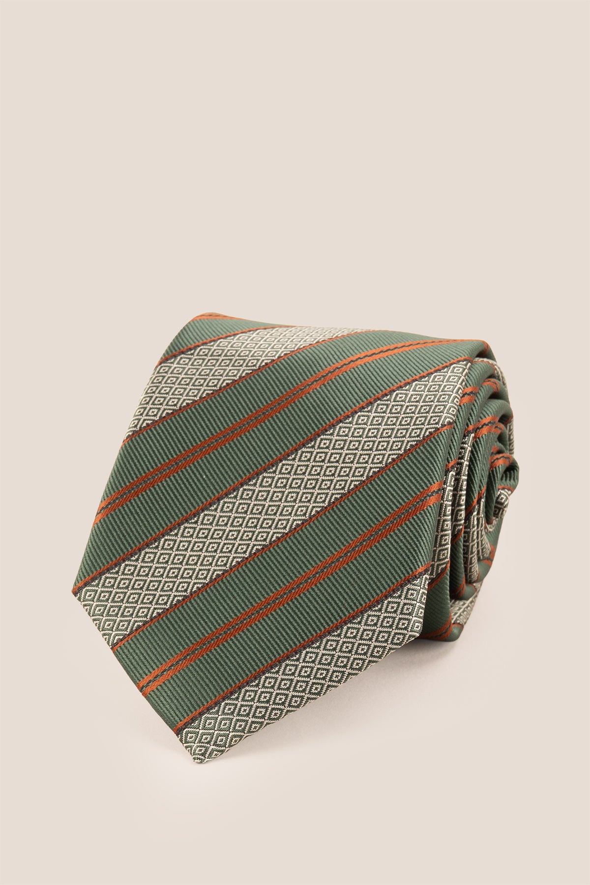 Oswin Hyde Vintage Green Stripes ties for men. Designed with classic green stripes, made from premium material to elevate your style.