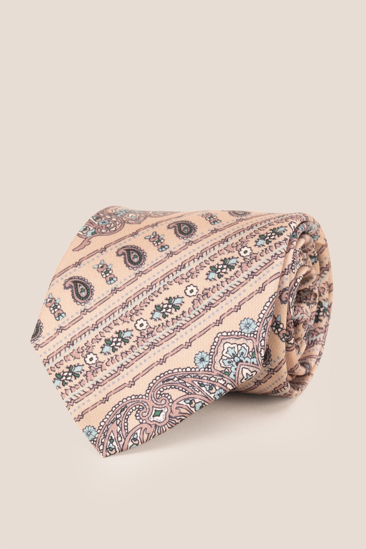 Paisley Classic Champagne necktie for men featuring intricate paisley pattern and elegant champagne hue, perfect for formal or semi-formal occasions