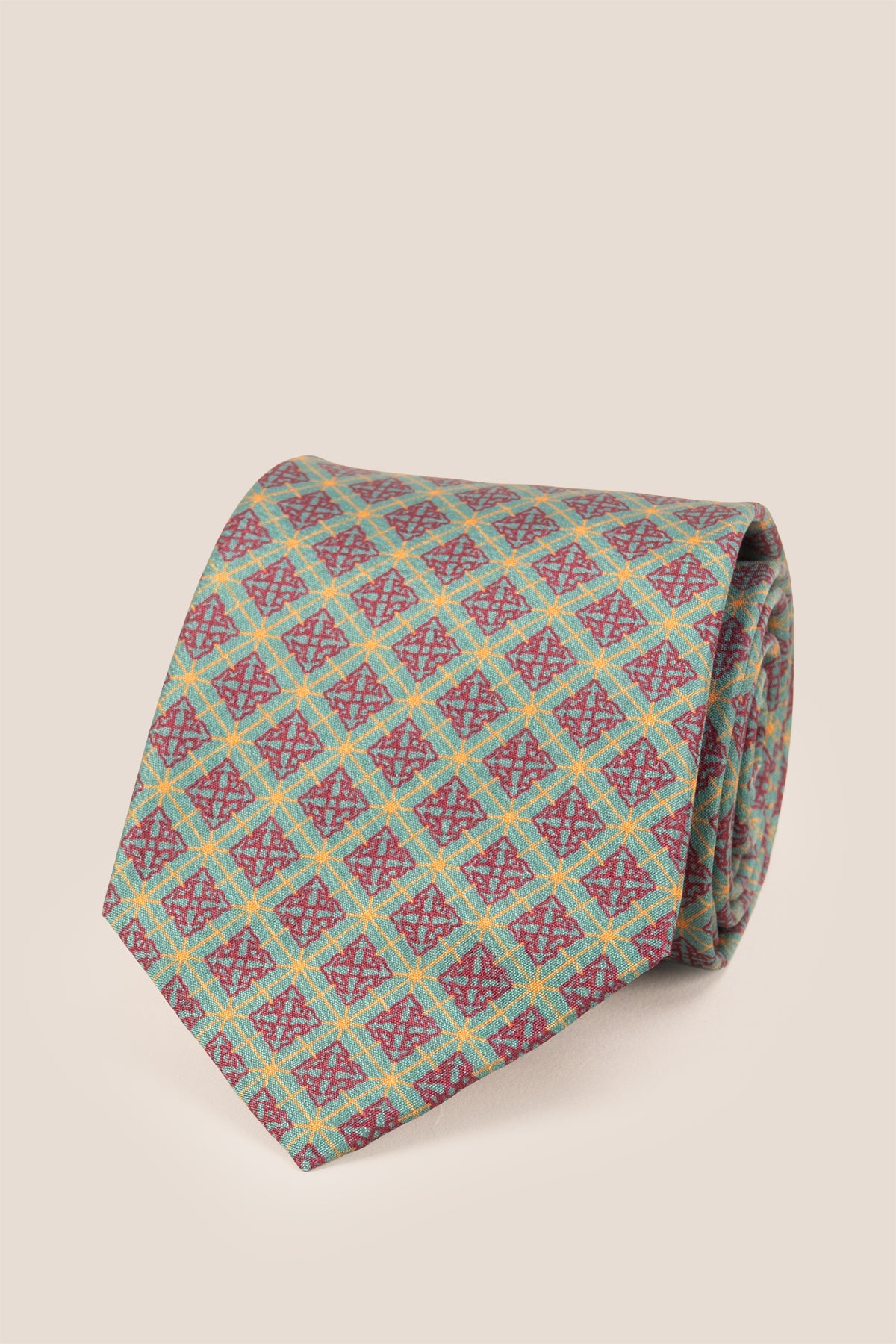 Green with Classic Brown Squares necktie. Featuring a rich green base accented by timeless brown squares