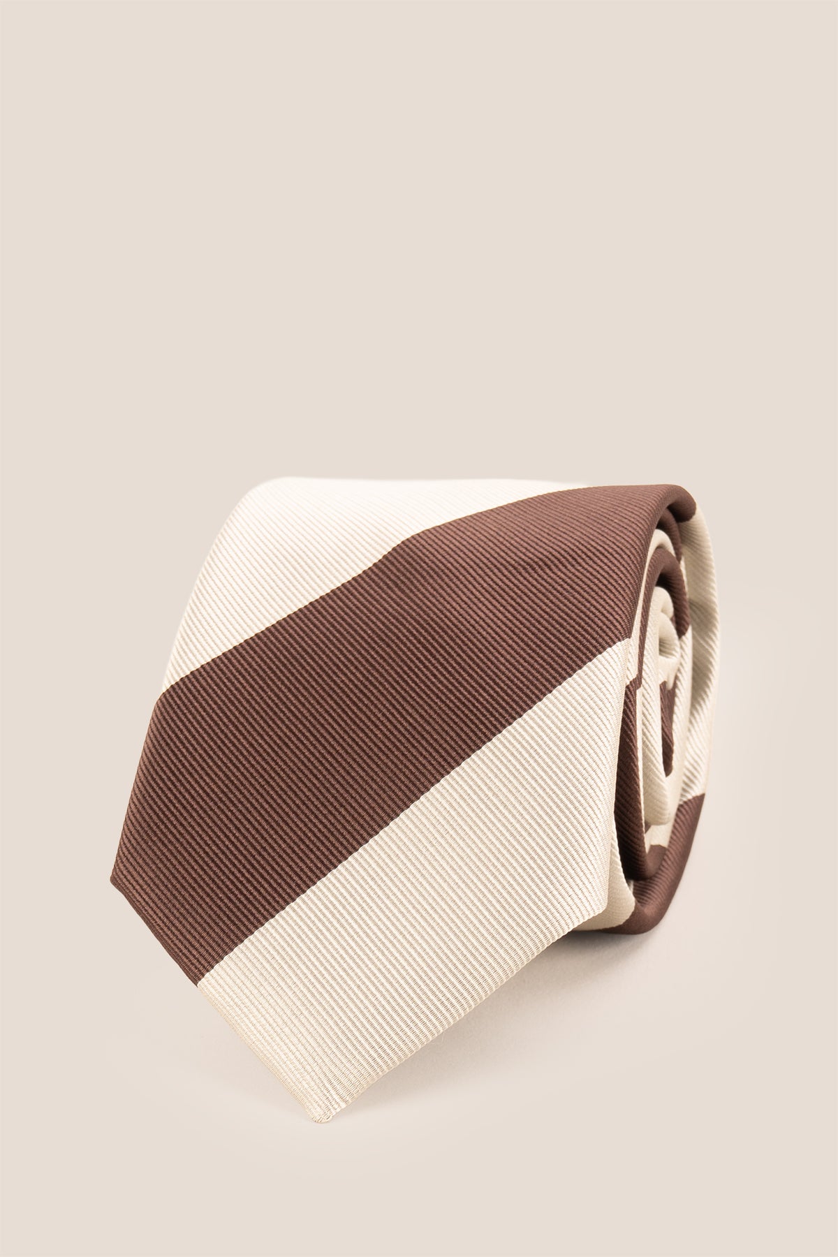 Brown White Stripes tie for men. Featuring a sophisticated combination of brown and white stripes