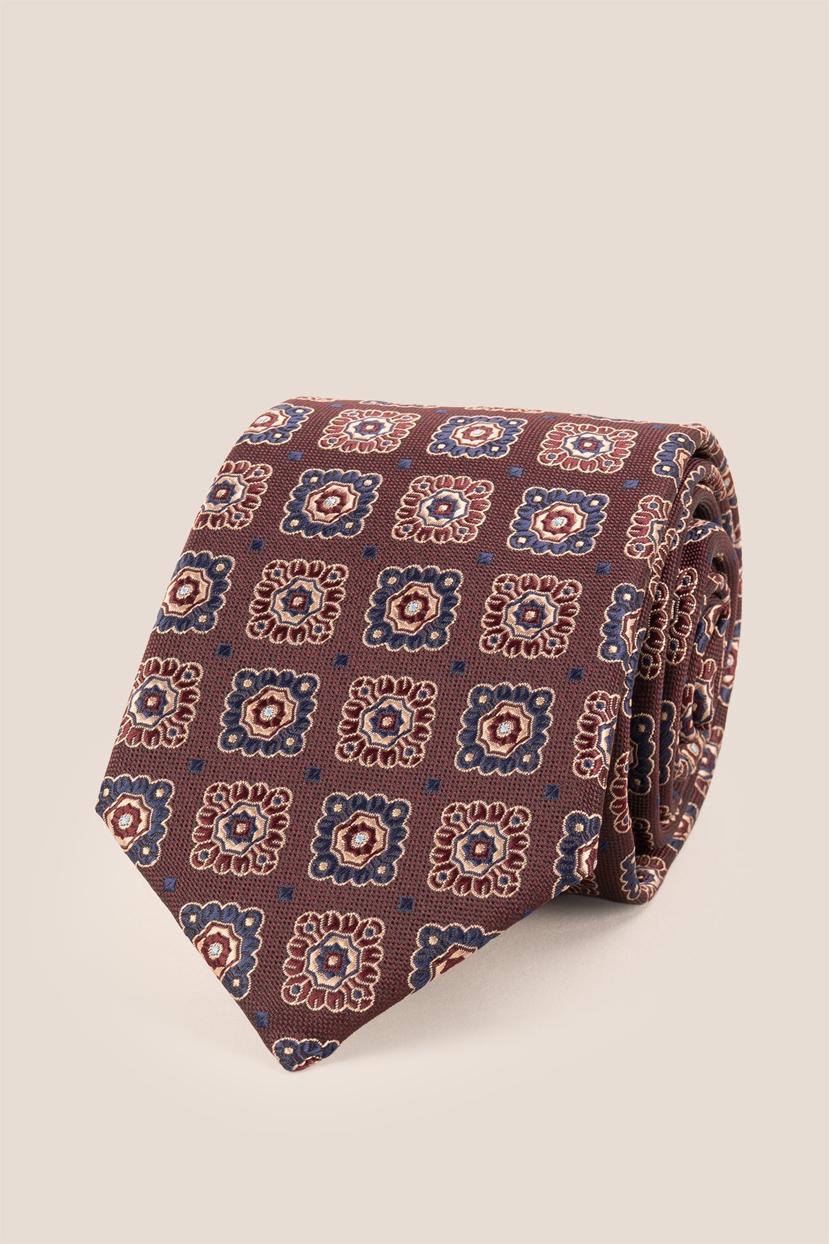Brown Retro Squares tie for men, designed with a unique retro pattern, including a rich brown colour, paired with the classic square design