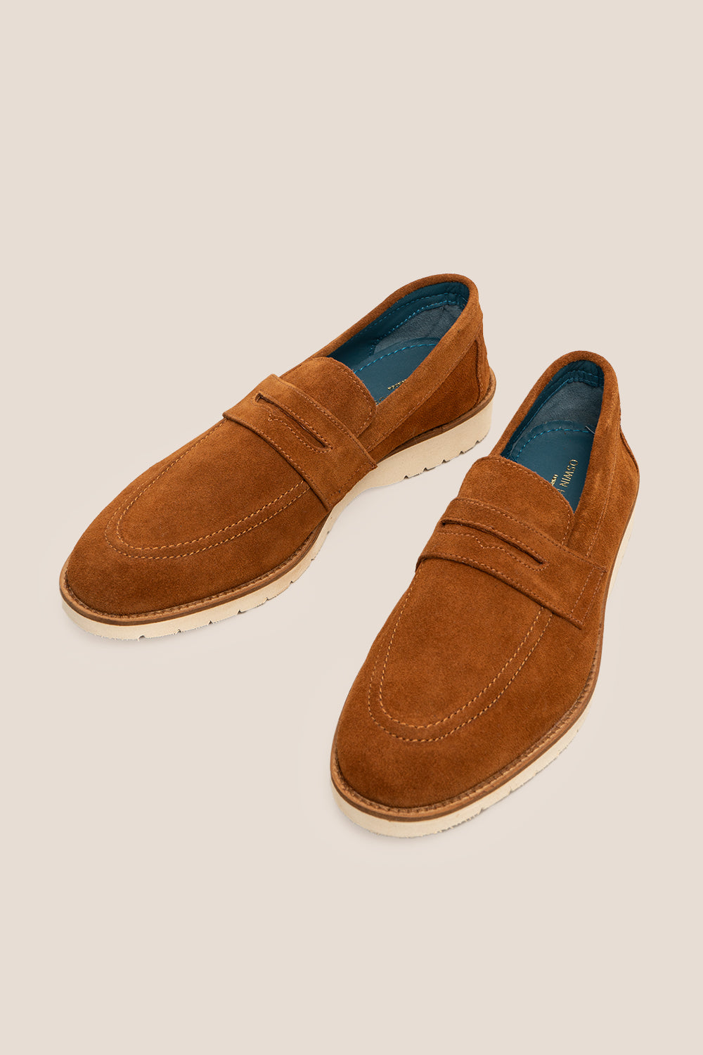 Mason walnut suede saddle loafers for men by Oswin Hyde – luxury slip-on shoes with cushioned insole and elegant suede for casual or formal wear.