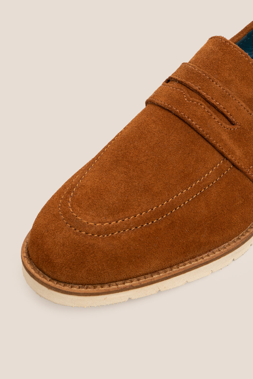 Mason walnut suede saddle loafers for men by Oswin Hyde – luxury slip-on shoes with cushioned insole and elegant suede for casual or formal wear.