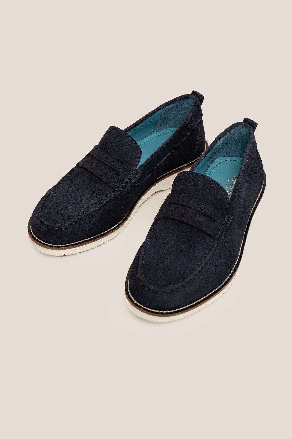 Navy suede men’s loafers by Oswin Hyde – lightweight summer slip‑on shoes with cushioned insole and durable sole for casual, stylish comfort.