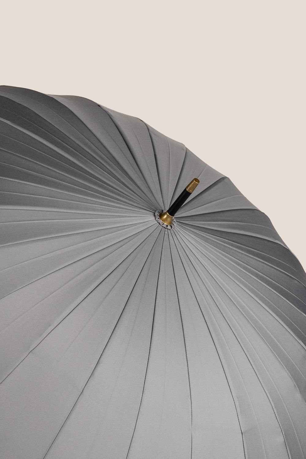 Joseph Grey men’s windproof umbrella with wooden J-handle, blending classic design with reliable durability for refined all-weather protection.