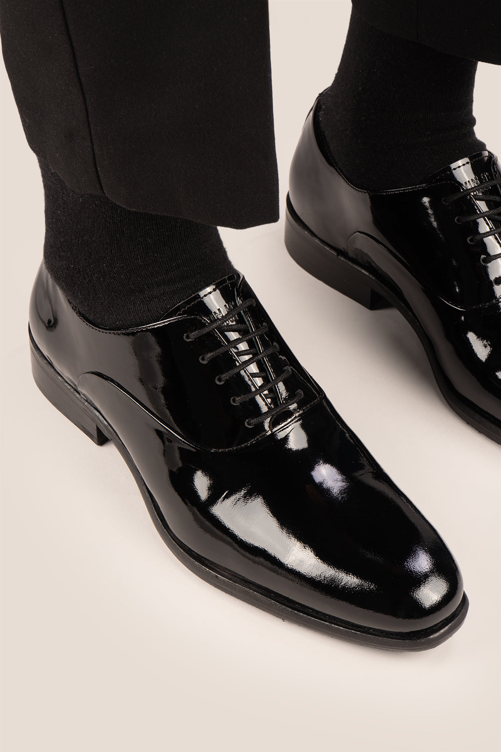Duke Black leather patent shoes. The mens smart black shoes exude luxury and sophistication, perfect for weddings