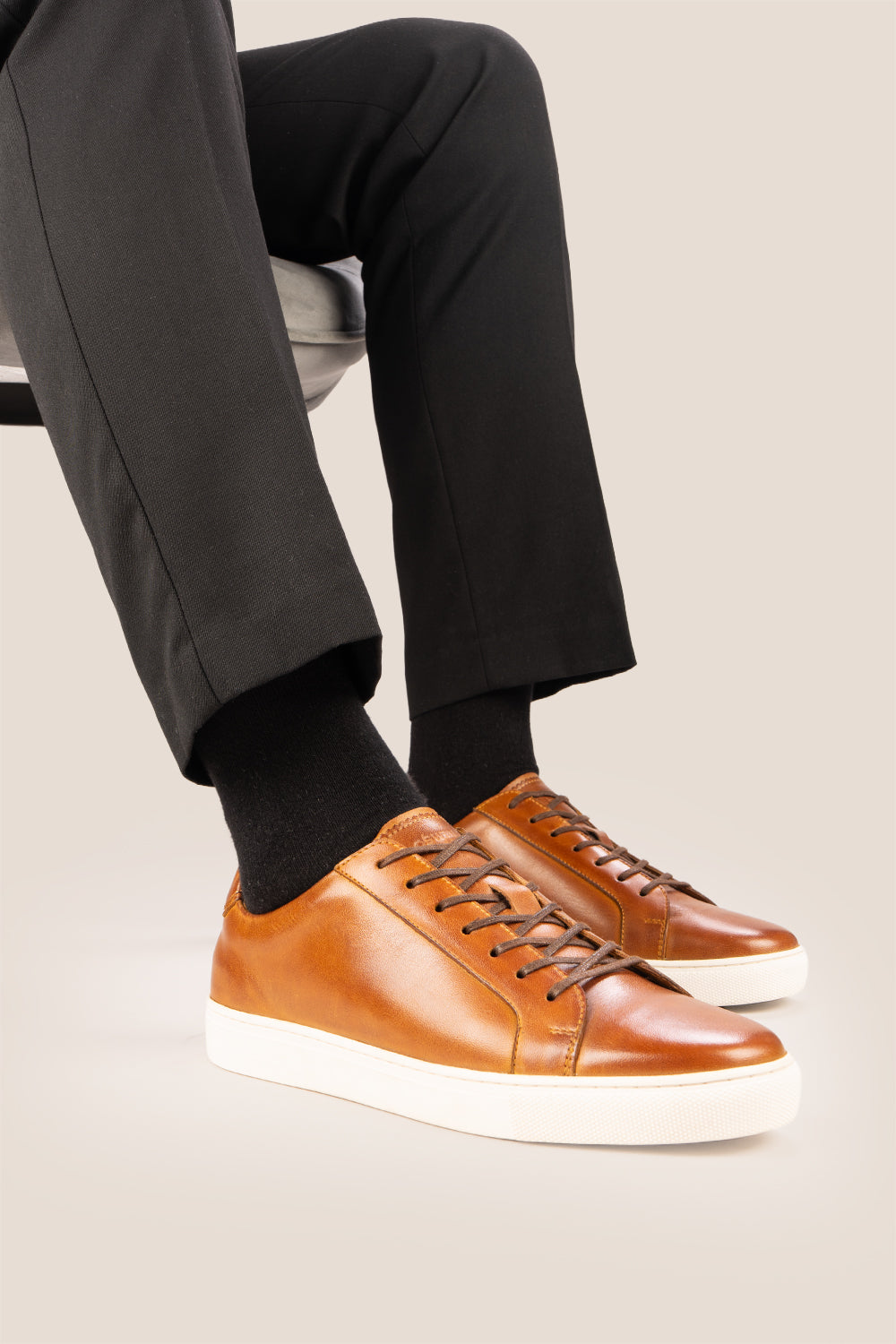 Harper tan leather men’s classic trainers featuring premium leather and sleek design, ideal for smart casual and everyday wear.