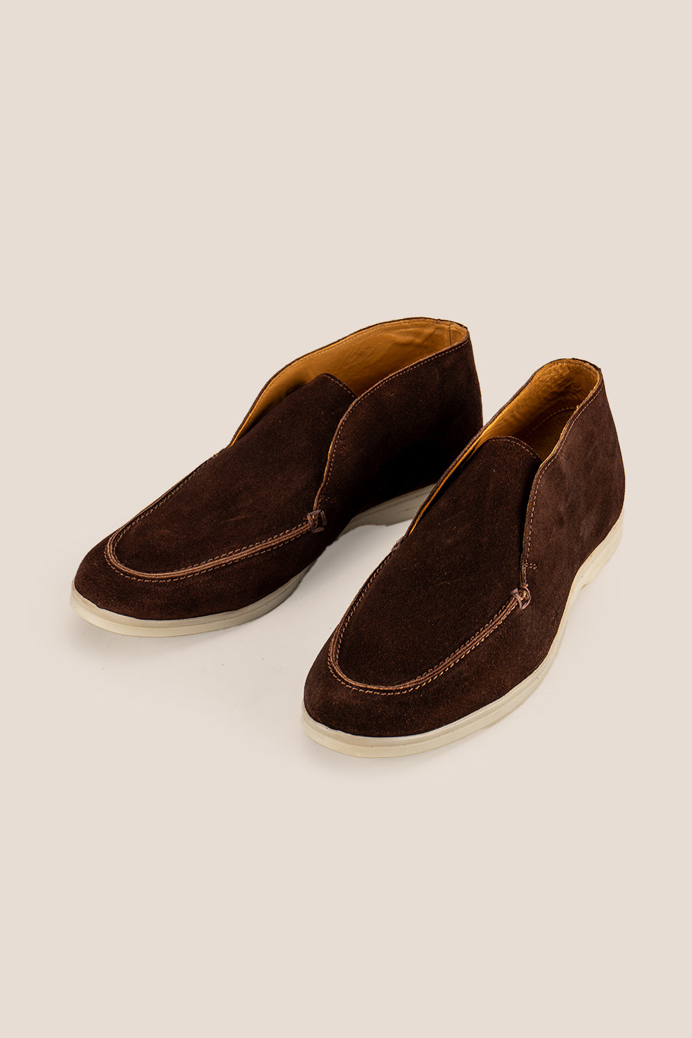 Damien Caribou suede lace-free chukka boots for men with sleek silhouette and minimalist design, ideal for dress and casual occasions.