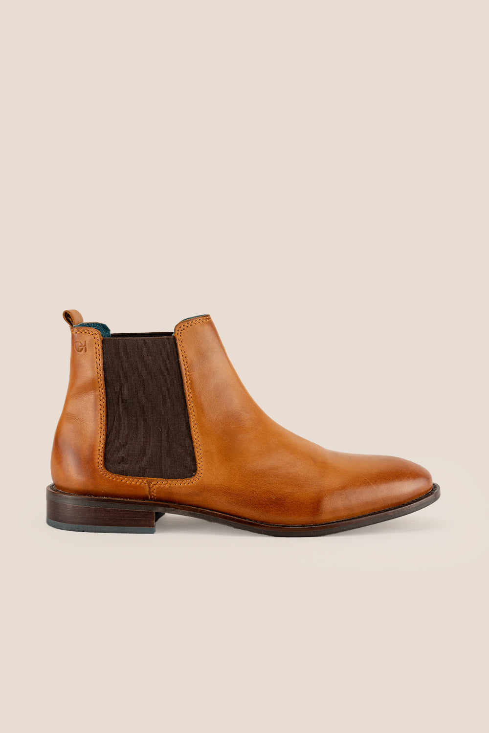 Douglas Tan leather Chelsea boots for men crafted from premium smooth leather with handmade detailing and high-quality sole for formal elegance.