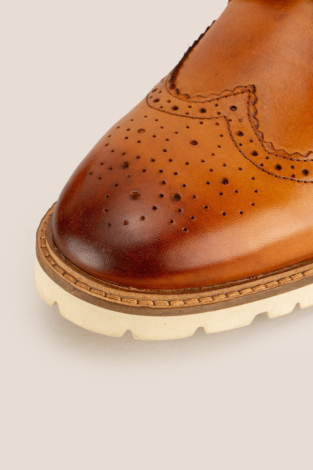 Men’s Eli tan wide fit brogue leather shoes with classic brogue perforations and a comfortable wider fit for enhanced support and style.