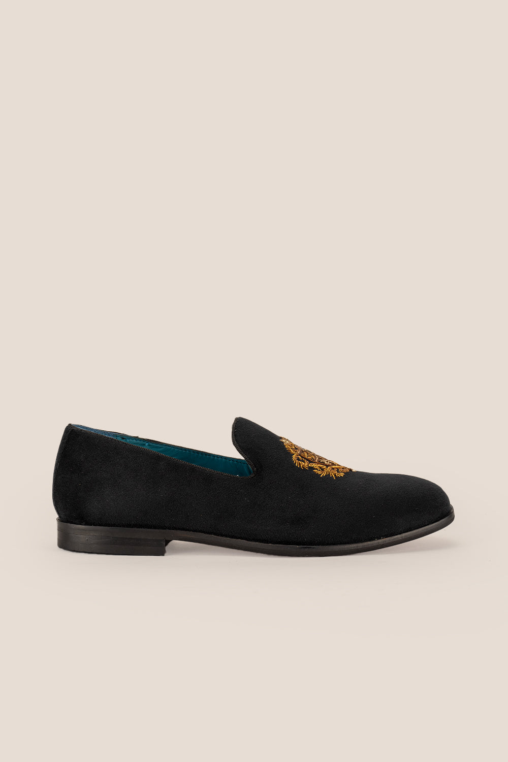Luther black velvet embroidered loafers for men, featuring detailed embroidery and premium velvet for elegant evening or formal style.