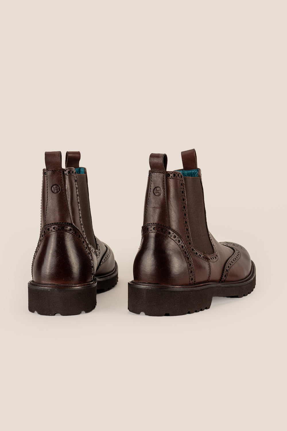 Grant Brown men’s leather brogue Chelsea boots with chunky sole, lightweight construction, and comfortable fit for smart and casual occasions.
