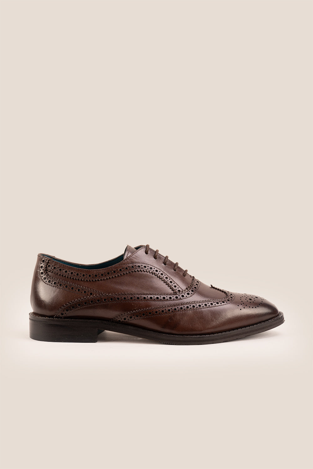 Stokes Brown Oxford Brogue Wing Cap leather shoes for men, crafted with premium brown leather and intricate brogue detailing for formal style.