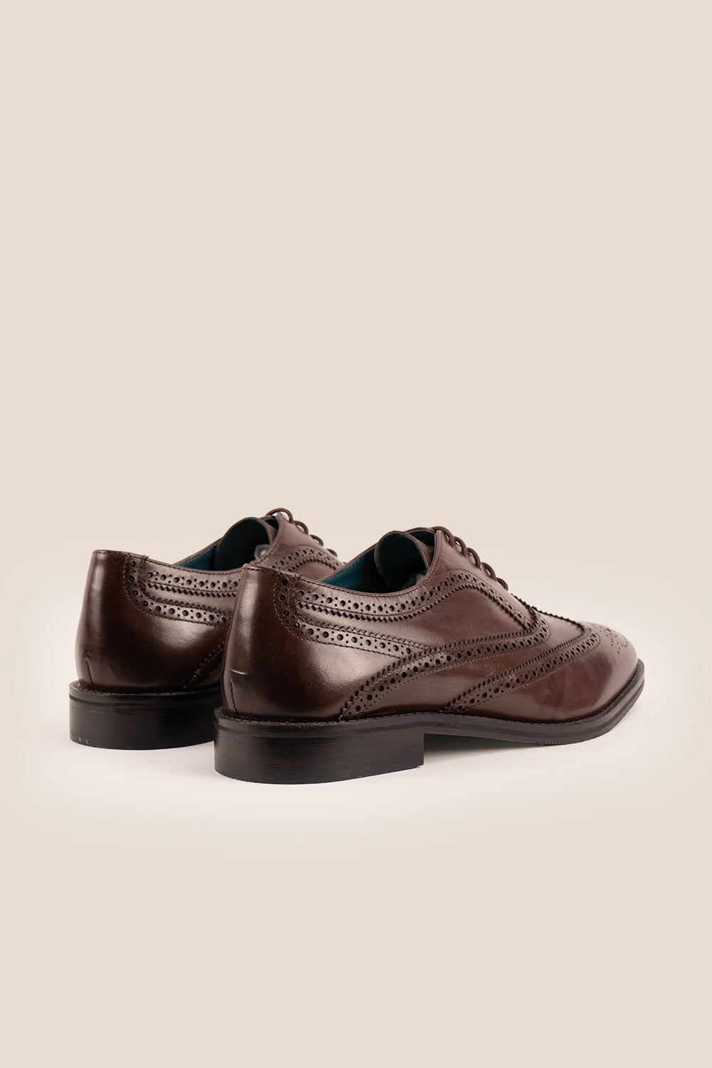 Stokes Brown Oxford Brogue Wing Cap leather shoes for men, crafted with premium brown leather and intricate brogue detailing for formal style.