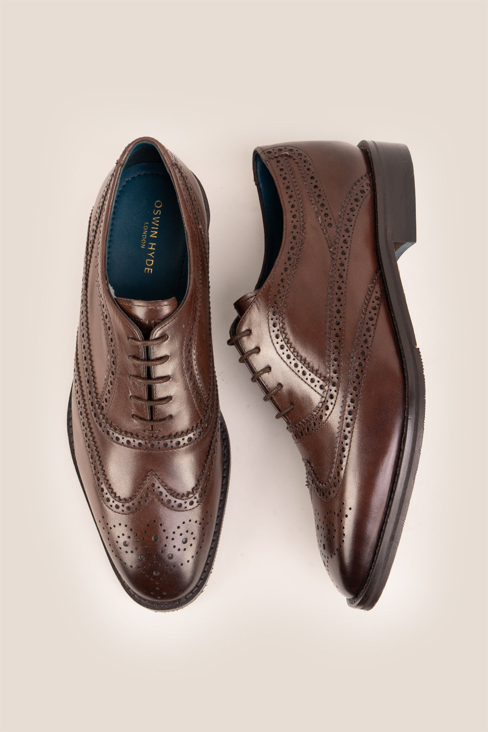 Stokes Brown Oxford Brogue Wing Cap leather shoes for men, crafted with premium brown leather and intricate brogue detailing for formal style.