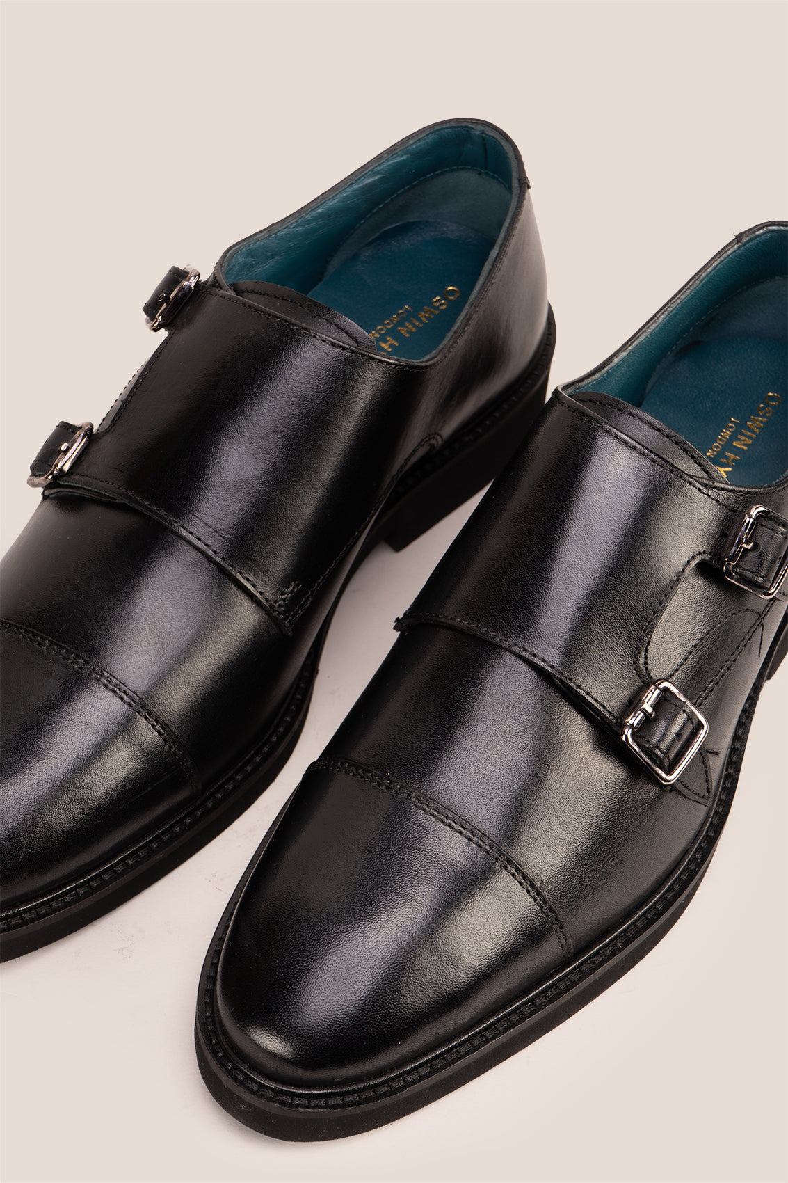 Garson Black double monk strap leather shoes for men by Oswin Hyde – elegant formal shoes with polished finish and cushioned leather insole