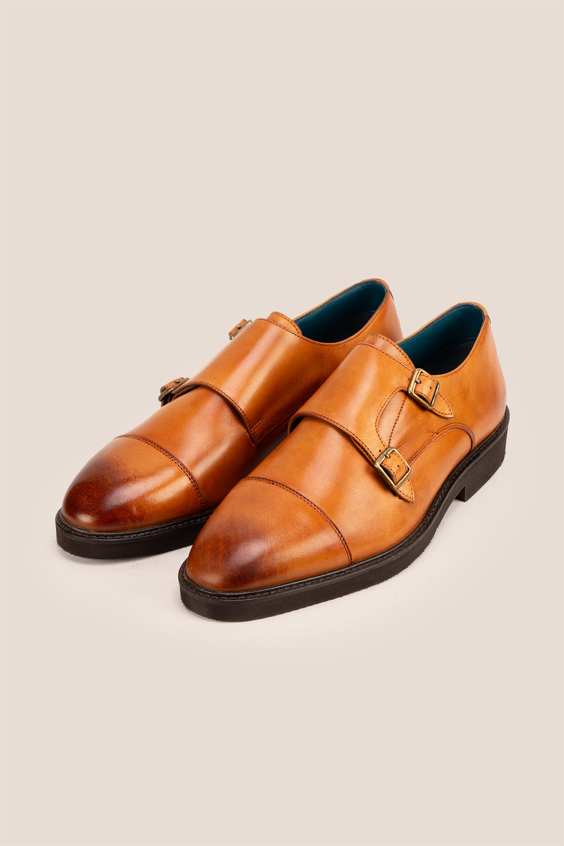 Oswin Hyde Garson Tan Monk Strap shoes crafted from premium leather. Perfect men’s tan shoes for formal occasions