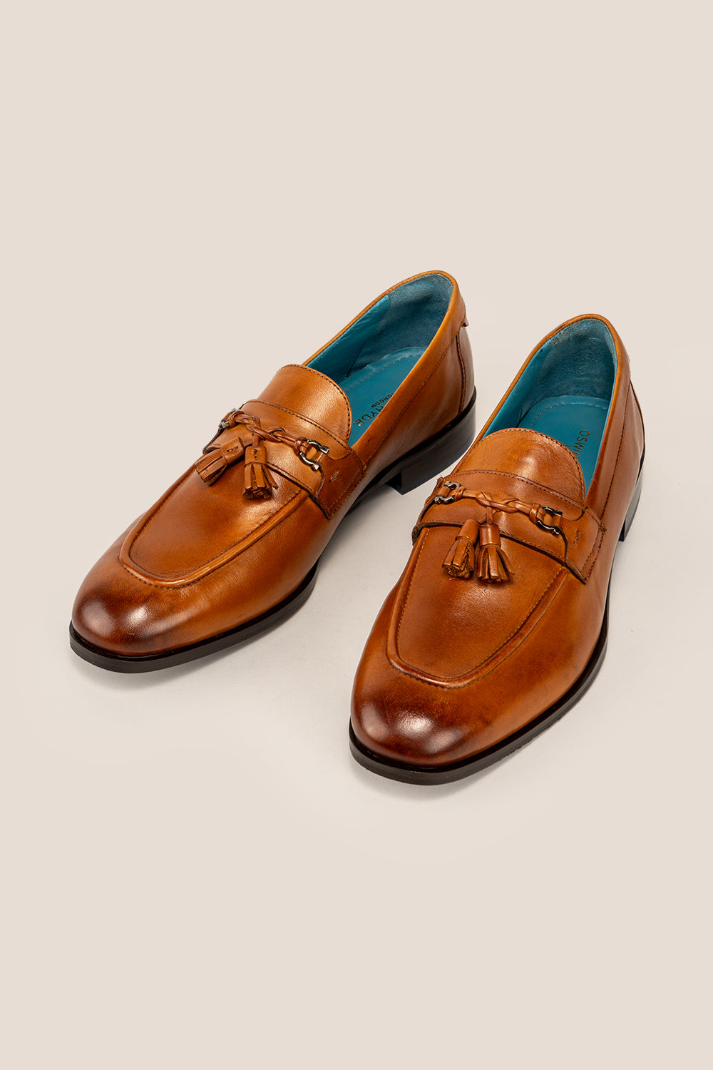 Emmet Tan men’s leather loafers featuring premium tan leather with tassel trim, ideal for formal and smart casual wear.