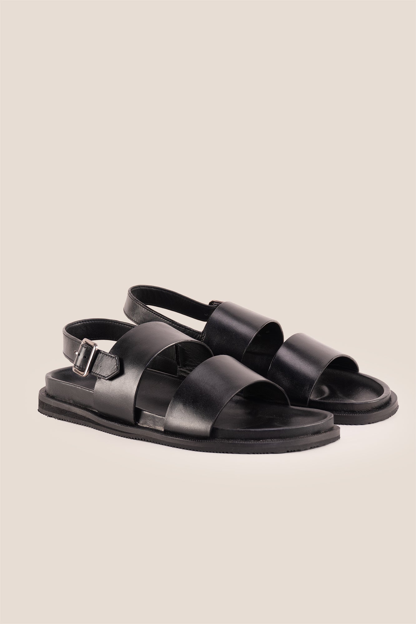 Antonio Black double strap leather sandals for men with durable design and comfortable fit for all occasion