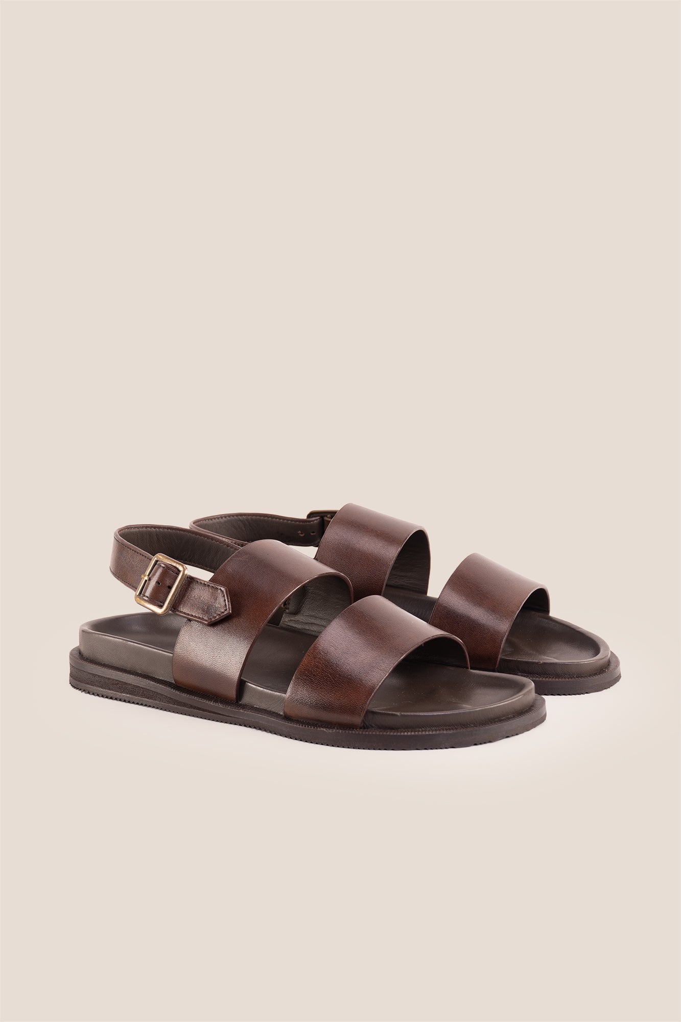 Antonio Brown double strap leather sandals in dark brown, showcasing premium genuine leather and a luxurious design, suitable for stylish men's footwear.