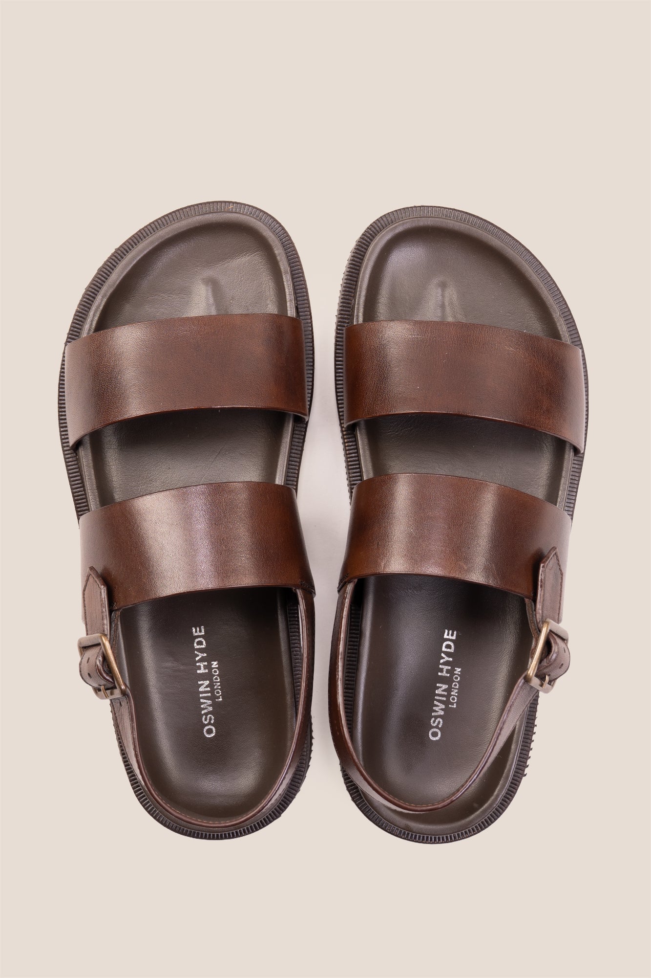Antonio Brown double strap leather sandals in dark brown, showcasing premium genuine leather and a luxurious design, suitable for stylish men's footwear.
