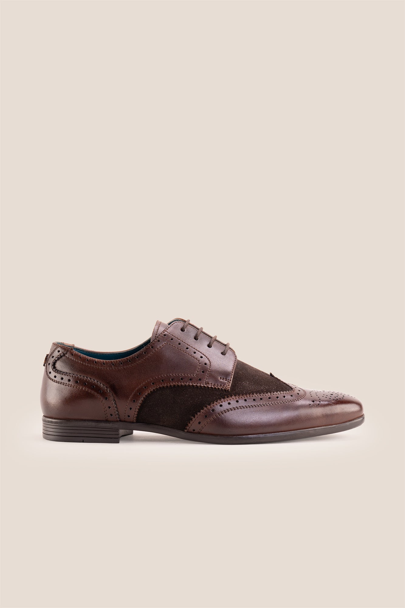 Miller Brown Suede men’s leather and suede brogue shoes with wingtip detailing.