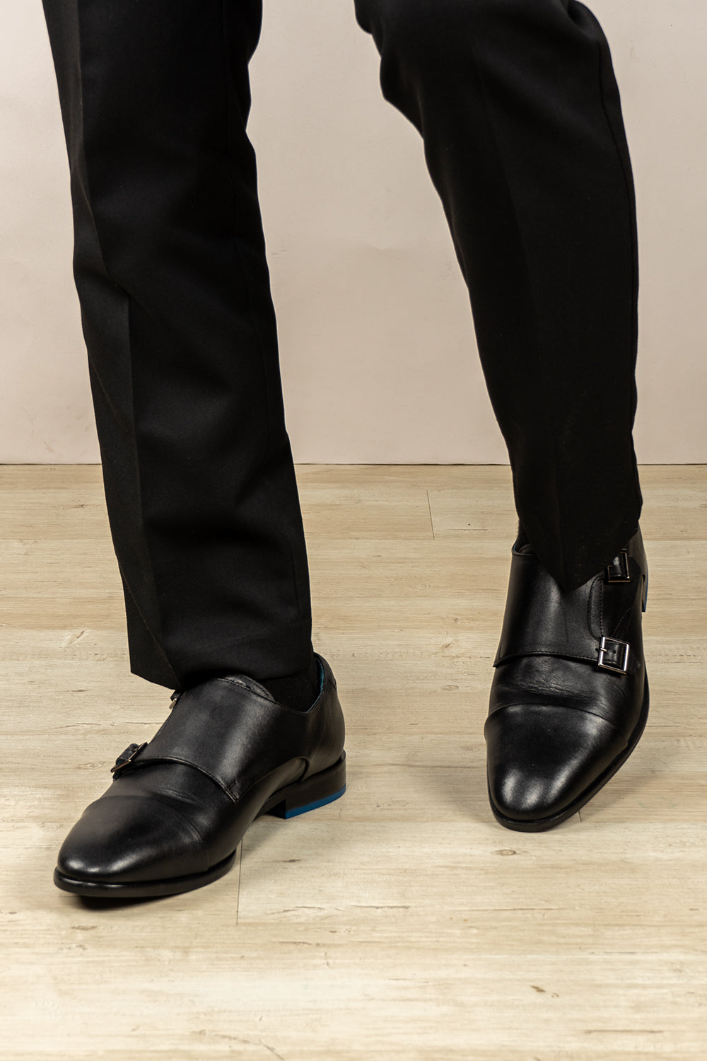 Hadley black monk strap men’s leather shoes with sleek silhouette, single buckle detail, and polished finish—ideal for formal and business wear.