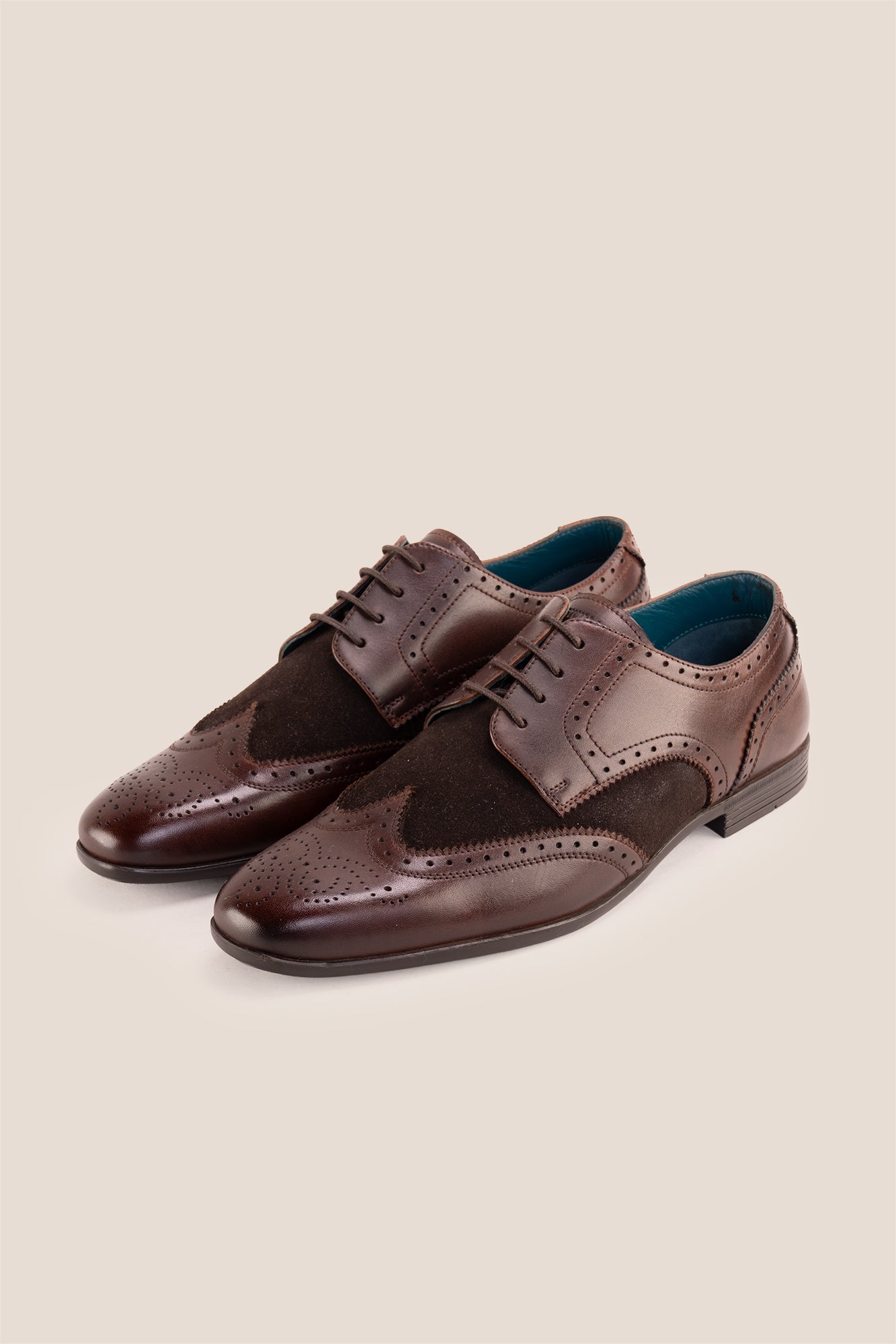 Miller Brown Suede men’s leather and suede brogue shoes with wingtip detailing.