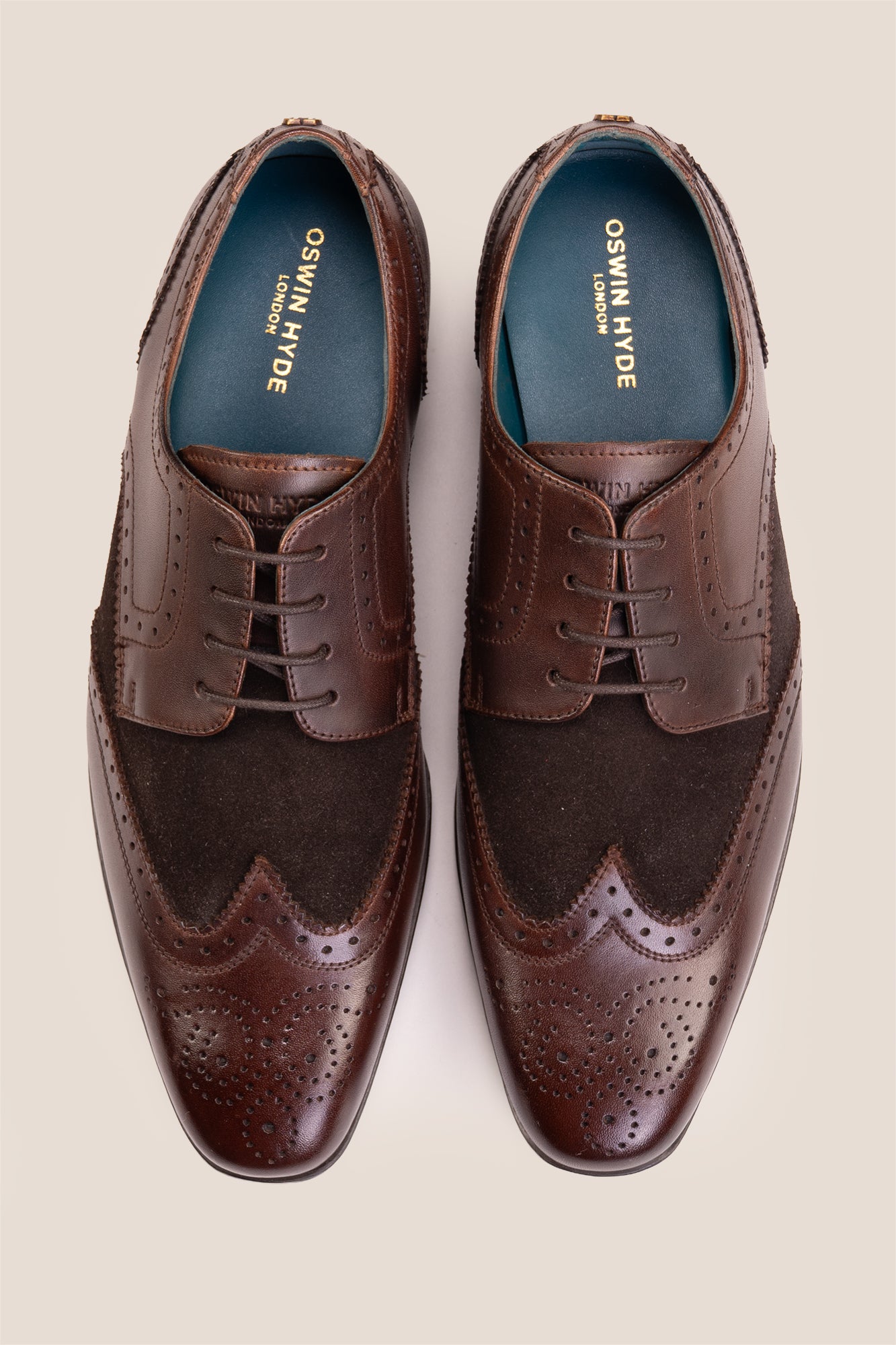 Miller Brown Suede men’s leather and suede brogue shoes with wingtip detailing.