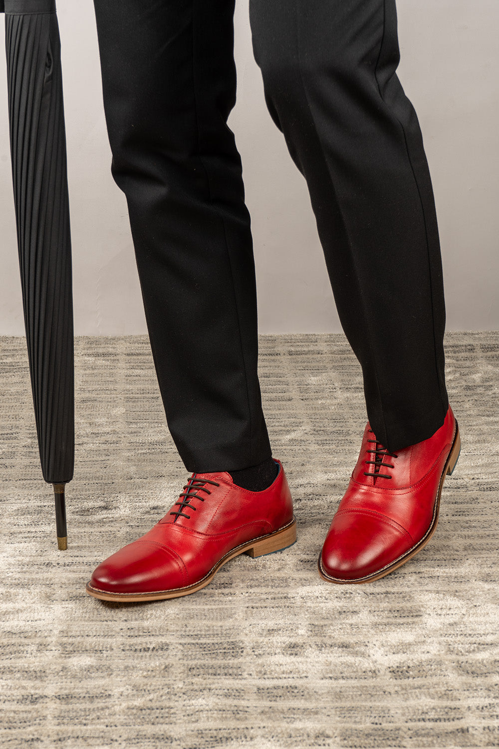 William cherry red leather oxford shoes for men by Oswin Hyde – elegant toecap lace-up design with polished leather and timeless sophistication.