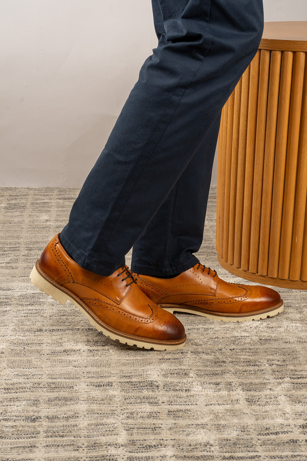 Men’s Eli tan wide fit brogue leather shoes with classic brogue perforations and a comfortable wider fit for enhanced support and style.