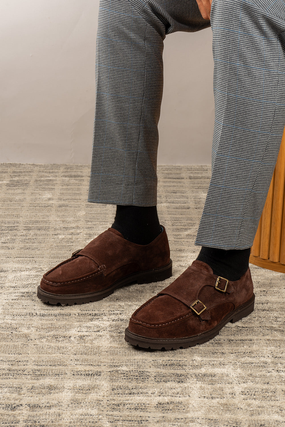 Ethan Brown suede monk strap shoes for men featuring premium suede leather and classic monk strap design, ideal for formal and smart casual wear.